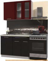 Кухня Интерлиния Мила Пластик 1.2 Б (черный глянец/бордо глянец/опал светлый) картинка