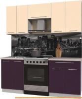 Кухня Интерлиния Мила Пластик 1.9 А (слива глянец/ваниль глянец/травертин) картинка
