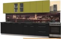 Кухня Интерлиния Мила Пластик 3.2 Б (черный гл/оливковый гл/кастилло темный) картинка