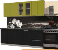 Кухня Интерлиния Мила Пластик 2.2 Б (черный гл/оливковый гл/кастилло темный) картинка