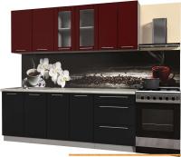 Кухня Интерлиния Мила Пластик 2.2 Б (черный глянец/бордо глянец/опал светлый) картинка