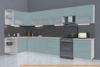 Кухня Интерлиния Мила Матте 1.5x3.8 Б левая (океан/океан/травертин серый) картинка