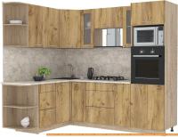 Кухня Интерлиния Мила 1.68x2.4 левая (дуб золотой-дуб золотой-малага) картинка