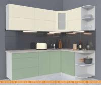 Кухня Интерлиния Мила Матте 1.5x2.2 А правая (слон кость-мята-травертин серый) картинка