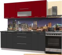 Кухня Интерлиния Мила Пластик 1.3 В (антрацит глянец/красный/кастилло темный) картинка