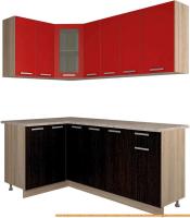 Кухня Интерлиния Мила 12x19 (красный/дуб венге) картинка