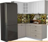 Кухня Интерлиния Мила Деко 1.2x1.8 (белый/луна/травертин серый) картинка