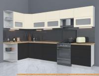 Кухня Интерлиния Мила Матте 1.5x3.4 Б левая (слоновая кость/пепел/травертин с.) картинка