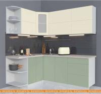 Кухня Интерлиния Мила Матте 1.5x2.0 А левая (слоновая кость/мята/травертин серый) картинка