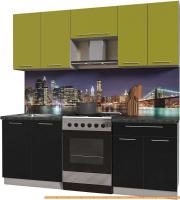 Кухня Интерлиния Мила Пластик 2.1 А (черный гл/оливковый гл/кастилло темный) картинка