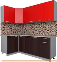 Кухня Интерлиния Мила Лайт 1.2x2.1 (красный/дуб венге) картинка