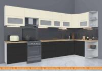 Кухня Интерлиния Мила Матте 1.5x3.7 Б правая (слон кость-пепел-травертин серый) картинка