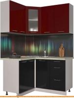 Кухня Интерлиния Мила Пластик 1.2x1.4 (черный глянец/бордо глянец/опал светлый) картинка