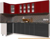 Кухня Интерлиния Мила Пластик 1.2x2.9 (антрацит гл/красный гл/кастилло темный) картинка