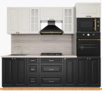 Кухня Интерлиния Мила Деко 2.4 (слоновая кость-пепел-травертин серый) картинка