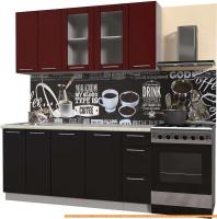 Кухня Интерлиния Мила Пластик 1.7 Б (черный глянец/бордо глянец/опал светлый) картинка