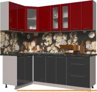 Кухня Интерлиния Мила Пластик 1.2x2.2 (антрацит гл/красный гл/кастилло темный) картинка