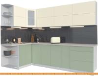 Кухня Интерлиния Мила Матте 1.5x2.8 А левая (слоновая кость-мята-травертин серый) картинка