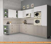 Кухня Интерлиния Мила Деко 1.88x3.2 правая (белый-луна-травертин серый) картинка