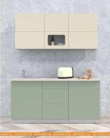 Кухня Интерлиния Мила Матте 1.7 А (слоновая кость/мята/травертин серый) картинка