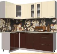 Кухня Интерлиния Мила Пластик 1.2x2.2 (шоколад глянец/ваниль глянец/опал светлый) картинка