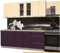 Кухня Интерлиния Мила Пластик 2.1 Б (слива глянец/ваниль глянец/травертин) картинка