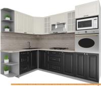 Кухня Интерлиния Мила Деко 1.68x2.6 левая (слоновая кость-пепел-травертин серый) картинка