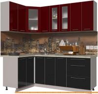 Кухня Интерлиния Мила Пластик 1.2x2.1 (черный глянец/бордо глянец/опал светлый) картинка