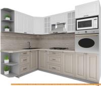Кухня Интерлиния Мила Деко 1.68x2.6 левая (белый-луна-травертин серый) картинка