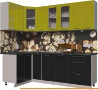 Кухня Интерлиния Мила Пластик 1.2x2.3 (черный гл/оливковый гл/кастилло темный) картинка