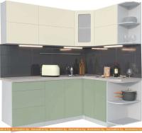 Кухня Интерлиния Мила Матте 1.5x2.0 А правая (слон кость-мята-травертин серый) картинка