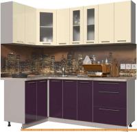 Кухня Интерлиния Мила Пластик 1.2x2.1 (слива глянец/ваниль глянец/травертин) картинка