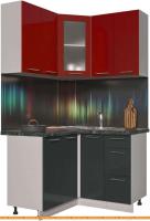 Кухня Интерлиния Мила Пластик 1.2x1.2 (антрацит глянец/красный глянец) картинка