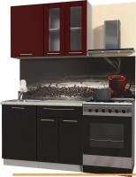 Кухня Интерлиния Мила Пластик 1.1 Б (черный глянец/бордо глянец/опал светлый) картинка