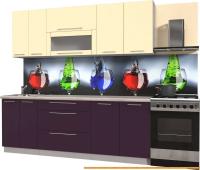 Кухня Интерлиния Мила Пластик 1.4 В (слива глянец/ваниль глянец/травертин) картинка