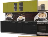 Кухня Интерлиния Мила Пластик 2.5 Б (черный гл/оливковый гл/кастилло темный) картинка
