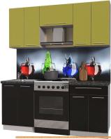 Кухня Интерлиния Мила Пластик 1.8 А (черный гл/оливковый гл/кастилло темный) картинка