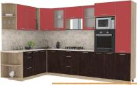 Кухня Интерлиния Мила 1.88x2.4 левая (красный-дуб венге-малага) картинка