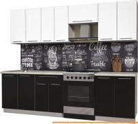 Кухня Интерлиния Мила Пластик 2.6 А (черный глянец/белый глянец/опал светлый) картинка