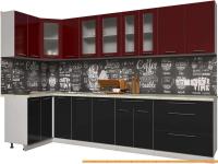 Кухня Интерлиния Мила Пластик 1.2x3.2 (черный глянец/бордо глянец/опал светлый) картинка