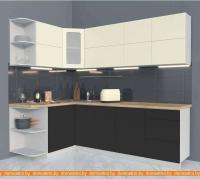 Кухня Интерлиния Мила Матте 1.5x2.5 А левая слоновая кость/пепел/травертин серый картинка