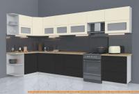 Кухня Интерлиния Мила Матте 1.5x3.8 Б левая (слоновая кость/пепел/травертин с.) картинка