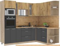 Кухня Интерлиния Мила 1.68x2.4 правая (дуб золотой-антрацит-дуб бунратти) картинка