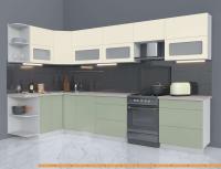 Кухня Интерлиния Мила Матте 1.5x3.4 Б левая (слоновая кость/мята/травертин сер.) картинка