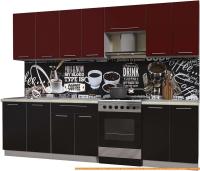Кухня Интерлиния Мила Пластик 2.8 А (черный глянец/бордо глянец/опал светлый) картинка
