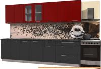 Кухня Интерлиния Мила Пластик 2.9 Б (антрацит гл/красный гл/кастилло темный) картинка