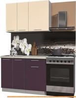 Кухня Интерлиния Мила Пластик 1.1 А (слива глянец/ваниль глянец/травертин) картинка