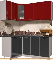 Кухня Интерлиния Мила Пластик 1.2x1.8 (антрацит гл/красный гл/кастилло темный) картинка