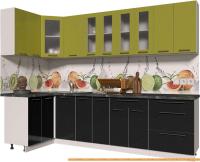 Кухня Интерлиния Мила Пластик 1.2x2.8 (черный гл/оливковый гл/кастилло темный) картинка