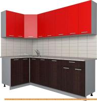 Кухня Интерлиния Мила Лайт 1.2x2.3 (красный/дуб венге) картинка